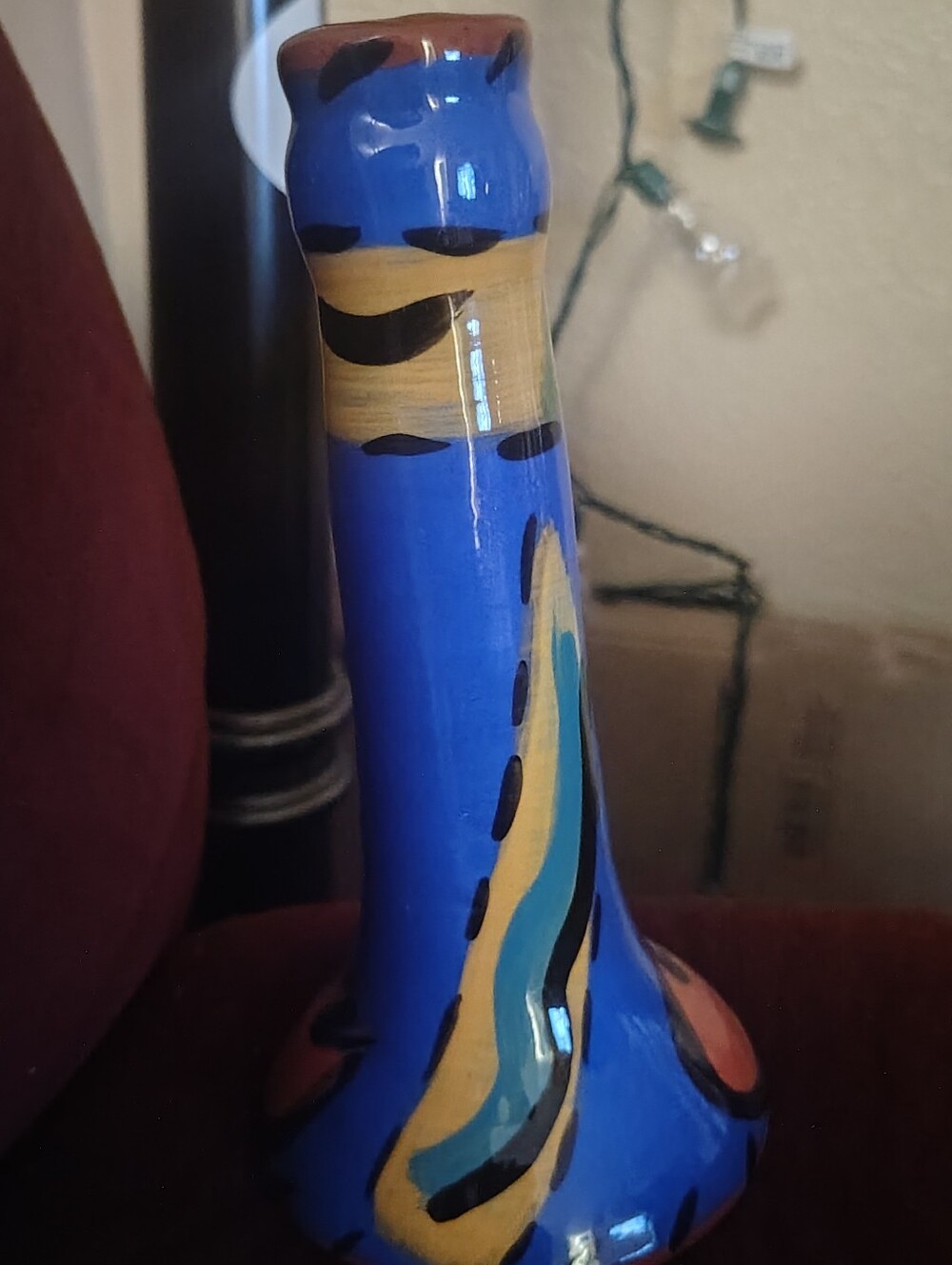 Hand-Painted Blue Ceramic Vase by